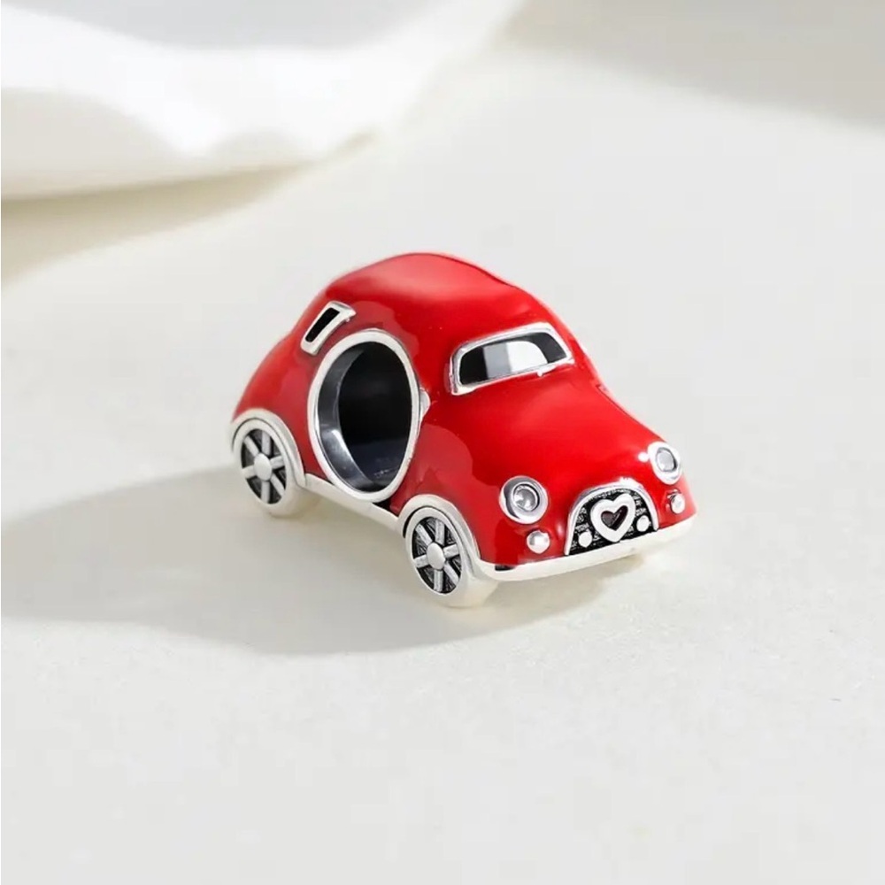 Red Volkswagen Beetle Charm with Red Heart Details - Picture 6 of 8